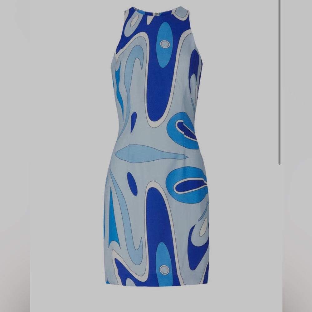 Sara Battaglia Abstract Tank Dress Lapis Blue Mod Retro Swirly IT